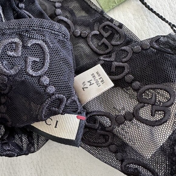 NWT GUCCI GLOVES TULLE LACE GG BLACK Sz 7.5 M - Picture 7 of 9